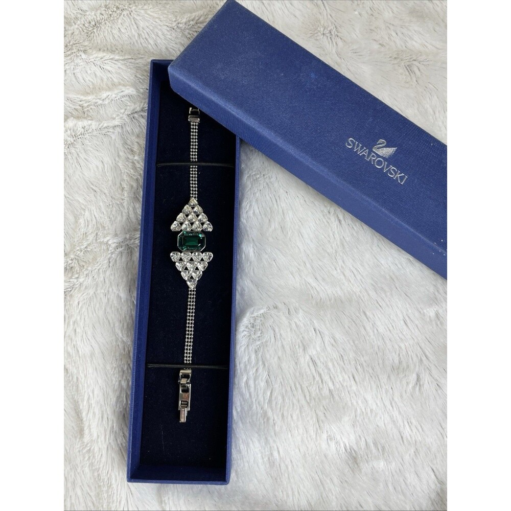 Discontinued Swarovski Crystal Bracelet‎ Emerald Green Center Silver Tone5077772